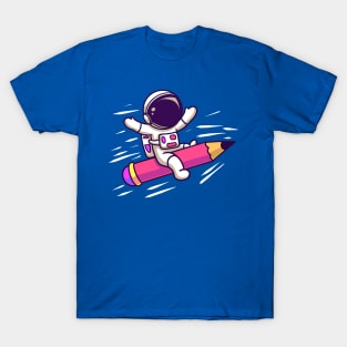 Astronaut Flying With Pencil Rocket T-Shirt